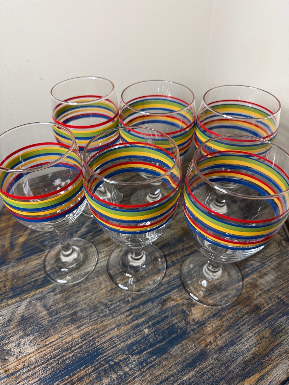Set of 6 Rainbow Stripe Wine Glasses